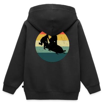 Course de bobsleigh hommes Bob Bob féminin Bob à deux - Sweat Premium à capuche zippé enfant bio - noir - Dos - AI Model Kid Male (0cm)