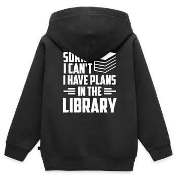 Kann Nicht Ich Habe Pläne In Der Bibliothek Bücher - Kinder Premium Organic Zip Hoodie - Schwarz - Hinten - AI Model Kid Male (0cm)