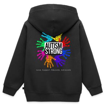 Autism Strong - Kinder Premium Organic Zip Hoodie - Schwarz - Hinten - AI Model Kid Male (0cm)