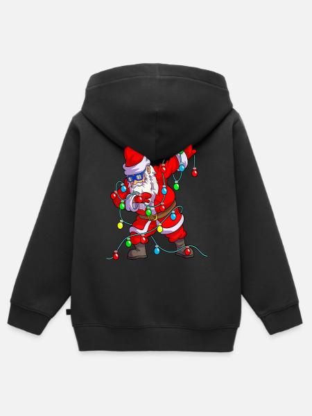Christmas Lights Dabbing Santa - Premium børne zip-hættetrøje økologisk - sort