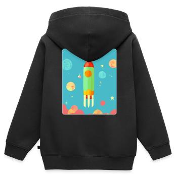 Rocket Children Space Planets Stars Vaisseau spatial - Sweat Premium à capuche zippé enfant bio - noir - Dos - AI Model Kid Male (0cm)