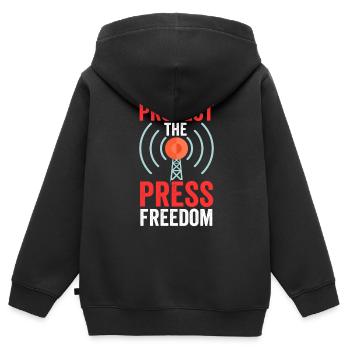 Protège la liberté de la presse Journaliste Loi sur la presse - Sweat Premium à capuche zippé enfant bio - noir - Dos - AI Model Kid Male (0cm)
