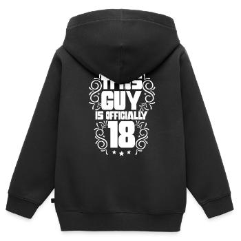 Ce gars a officiellement 18 dix-huit ans - Sweat Premium à capuche zippé enfant bio - noir - Dos - AI Model Kid Male (0cm)