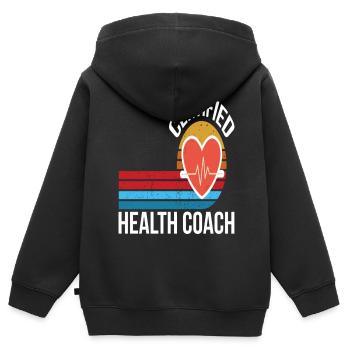 Certified Health Coach - Kinder Premium Organic Zip Hoodie - Schwarz - Hinten - AI Model Kid Male (0cm)