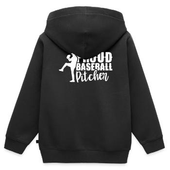 Fier lanceur de baseball Lanceur de baseball Joueur de baseball - Sweat Premium à capuche zippé enfant bio - noir - Dos - AI Model Kid Male (0cm)