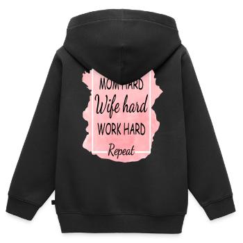 Mom Hard Wife Hard Work Hard Repeat - Kinder Premium Organic Zip Hoodie - Schwarz - Hinten - AI Model Kid Male (0cm)