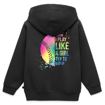 I Know I Play Like A Girl Try To Keep Up Softball - Kinder Premium Organic Zip Hoodie - Schwarz - Hinten - AI Model Kid Male (0cm)