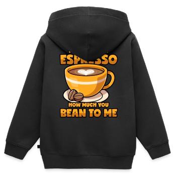 Espresso disant Coffee Bean Coffee Pun - Sweat Premium à capuche zippé enfant bio - noir - Dos - AI Model Kid Male (0cm)