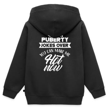 Ok puberté tu peux me rendre chaud maintenant - Sweat Premium à capuche zippé enfant bio - noir - Dos - AI Model Kid Male (0cm)
