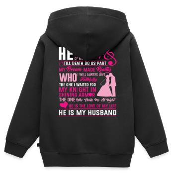 Mon mari Il est la chanson de mon cœur - Sweat Premium à capuche zippé enfant bio - noir - Dos - AI Model Kid Male (0cm)