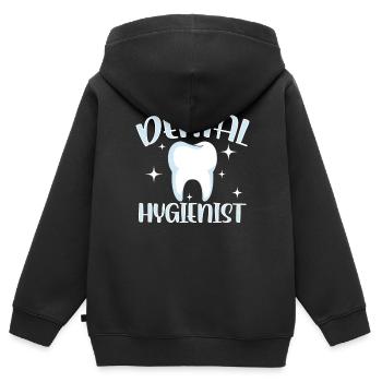 Hygiéniste dentaire Dentiste Équipe d’hygiène dentaire - Sweat Premium à capuche zippé enfant bio - noir - Dos - AI Model Kid Male (0cm)