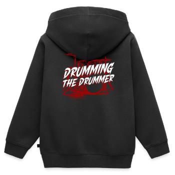 Drumming The Drummer - batterie Rock Drummer - Sweat Premium à capuche zippé enfant bio - noir - Dos - AI Model Kid Male (0cm)