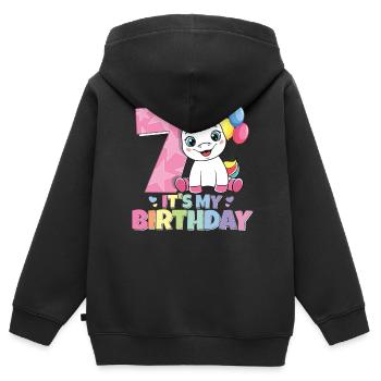 Rainbow Unicorn 7th Birthday Girl 7 ans - Sweat Premium à capuche zippé enfant bio - noir - Dos - AI Model Kid Male (0cm)