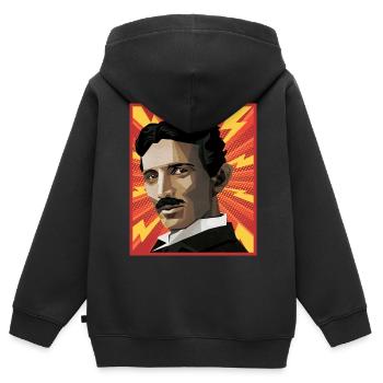 Nicola Tesla Popart - Sweat Premium à capuche zippé enfant bio - noir - Dos - AI Model Kid Male (0cm)