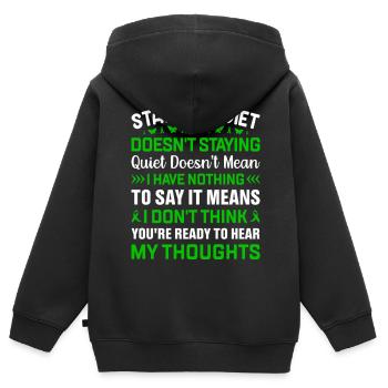 RESTER SILENCIEUX NE VEUT PAS DIRE QUE JE N’AI RIEN À DIRE - Sweat Premium à capuche zippé enfant bio - noir - Dos - AI Model Kid Male (0cm)