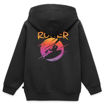 Ruderer Ruder Ruderboot Rudersport Rudern - Kinder Premium Organic Zip Hoodie - Schwarz - Hinten - AI Model Kid Male (0cm)