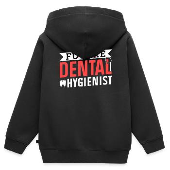 Équipe d’hygiène dentaire future d’hygiéniste dentaire - Sweat Premium à capuche zippé enfant bio - noir - Dos - AI Model Kid Male (0cm)