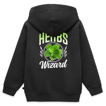 Herbe Wizard Herboristerie de jardin d’herbes - Sweat Premium à capuche zippé enfant bio - noir - Dos - AI Model Kid Male (0cm)