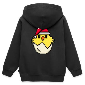 Chick Pixélisé Noël - Drôle de Noël Chick - Sweat Premium à capuche zippé enfant bio - noir - Dos - AI Model Kid Male (0cm)