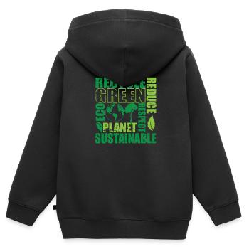 Recycler Green Eco Planet Réduire le respect - Sweat Premium à capuche zippé enfant bio - noir - Dos - AI Model Kid Male (0cm)