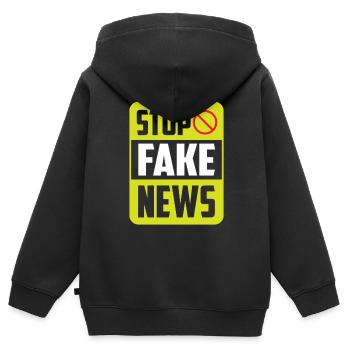Halte aux fake news Liberté de la presse Droit de la presse - Sweat Premium à capuche zippé enfant bio - noir - Dos - AI Model Kid Male (0cm)