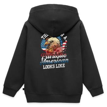 So Sieht Ein Patriotischer Amerikaner Aus USA - Kinder Premium Organic Zip Hoodie - Schwarz - Hinten - AI Model Kid Male (0cm)