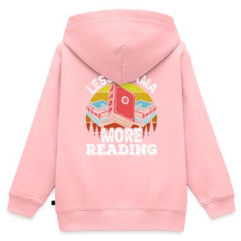 Weniger Drama Mehr Lesen Motivation Sprüche Hobby - Kinder Premium Organic Zip Hoodie - Rosa - Hinten - AI Model Kid Female (0cm)