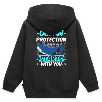 La protection des mers commence avec vous mer mer - Sweat Premium à capuche zippé enfant bio - noir - Dos - AI Model Kid Male (0cm)