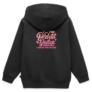 Schwester - Kinder Premium Organic Zip Hoodie - Schwarz - Hinten - AI Model Kid Male (0cm)