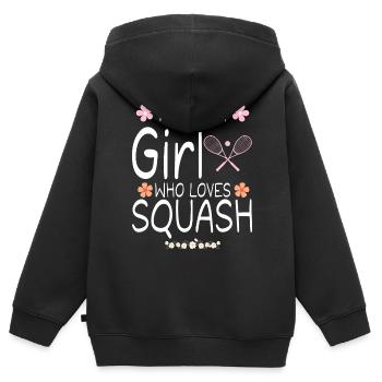 Ich bin nur ein Mädchen, das Squash liebt - Kinder Premium Organic Zip Hoodie - Schwarz - Hinten - AI Model Kid Male (0cm)
