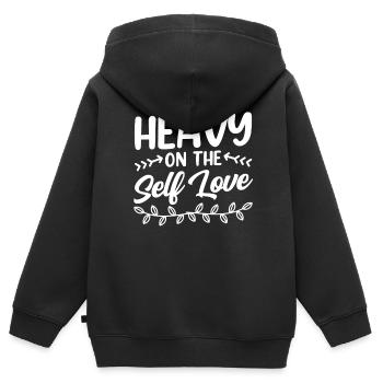 Amour de soi Amour de soi Doux Amour de soi Positif - Sweat Premium à capuche zippé enfant bio - noir - Dos - AI Model Kid Male (0cm)