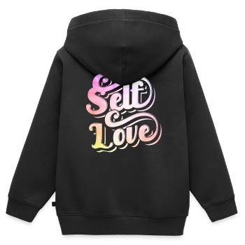 Selbstliebe Eigenliebe Positiv Süß - Kinder Premium Organic Zip Hoodie - Schwarz - Hinten - AI Model Kid Male (0cm)