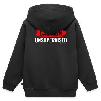Attention sans surveillance sarcastiquement sans surveillance - Sweat Premium à capuche zippé enfant bio - noir - Dos - AI Model Kid Male (0cm)