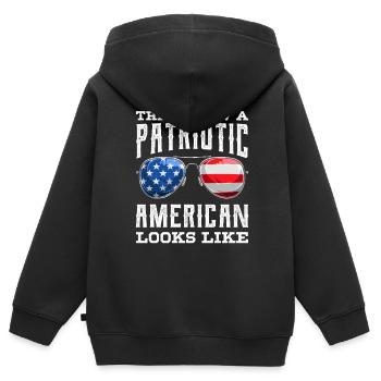 So Sieht Ein Patriotischer Amerikaner Aus USA - Kinder Premium Organic Zip Hoodie - Schwarz - Hinten - AI Model Kid Male (0cm)