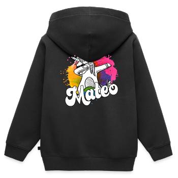 MATEO - Schöner Jungen Name mit Coolem Einhorn - Kinder Premium Organic Zip Hoodie - Schwarz - Hinten - AI Model Kid Male (0cm)