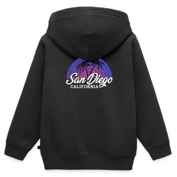 San Diego - Sweat Premium à capuche zippé enfant bio - noir - Dos - AI Model Kid Male (0cm)