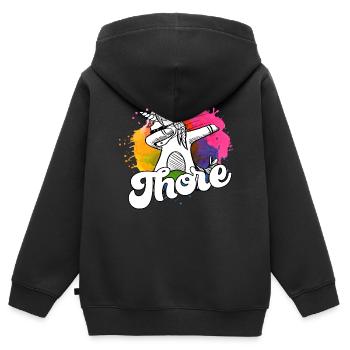 THORE - Schöner Jungen Name mit Coolem Einhorn - Kinder Premium Organic Zip Hoodie - Schwarz - Hinten - AI Model Kid Male (0cm)