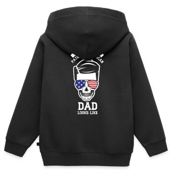 So Sieht Patriotischer Amerikanischer Vater Aus - Kinder Premium Organic Zip Hoodie - Schwarz - Hinten - AI Model Kid Male (0cm)