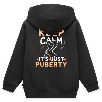 Restez calme Seule la puberté a grandi - Sweat Premium à capuche zippé enfant bio - noir - Dos - AI Model Kid Male (0cm)
