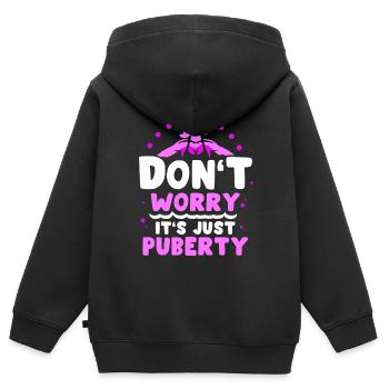 Keine Sorge Das Ist Nur Die Pubertät Erwachsen - Kinder Premium Organic Zip Hoodie - Schwarz - Hinten - AI Model Kid Male (0cm)