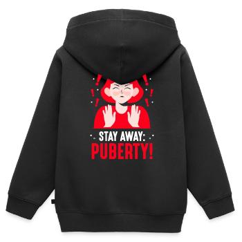 Restez à l’écart: Adolescent de puberté adulte - Sweat Premium à capuche zippé enfant bio - noir - Dos - AI Model Kid Male (0cm)