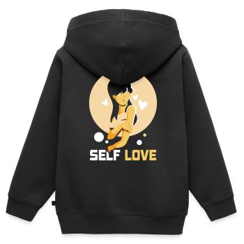 Selbstliebe Eigenliebe Positiv Süß - Kinder Premium Organic Zip Hoodie - Schwarz - Hinten - AI Model Kid Male (0cm)