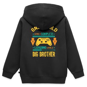 Only Child Level Complete - Laoding Big Brother - Kinder Premium Organic Zip Hoodie - Schwarz - Hinten - AI Model Kid Male (0cm)