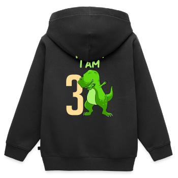 3ème anniversaire 3 ans Dino Boy - Sweat Premium à capuche zippé enfant bio - noir - Dos - AI Model Kid Male (0cm)
