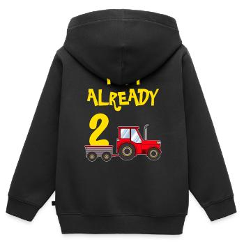 2ème anniversaire garçon 2 ans - Sweat Premium à capuche zippé enfant bio - noir - Dos - AI Model Kid Male (0cm)