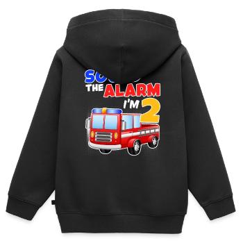 2ème anniversaire garçon 2 ans - Sweat Premium à capuche zippé enfant bio - noir - Dos - AI Model Kid Male (0cm)