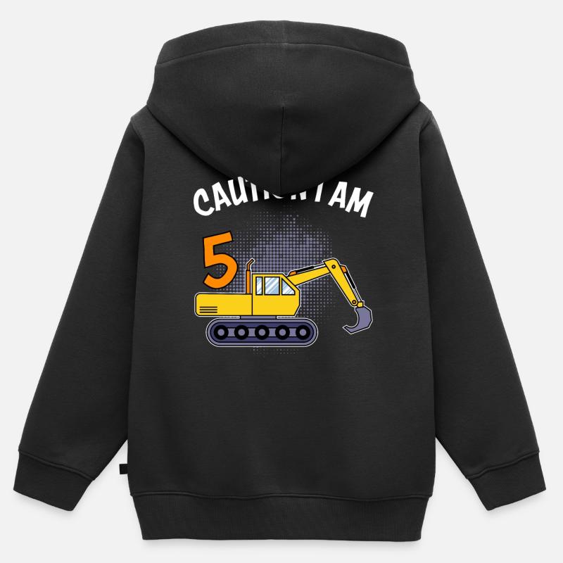 5ème anniversaire garçon 5 ans - Sweat Premium à capuche zippé enfant bio - noir