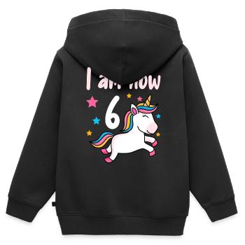 6ème anniversaire fille 6 ans anniversaire - Sweat Premium à capuche zippé enfant bio - noir - Dos - AI Model Kid Male (0cm)