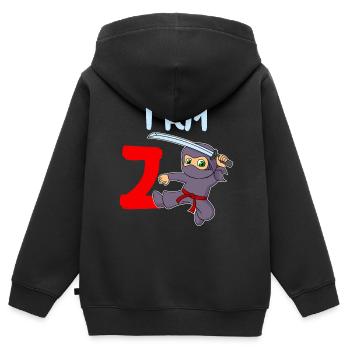 2ème anniversaire garçon 2 ans - Sweat Premium à capuche zippé enfant bio - noir - Dos - AI Model Kid Male (0cm)