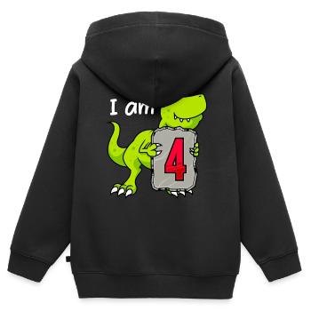 4ème anniversaire Boy Dino 4 ans - Sweat Premium à capuche zippé enfant bio - noir - Dos - AI Model Kid Male (0cm)